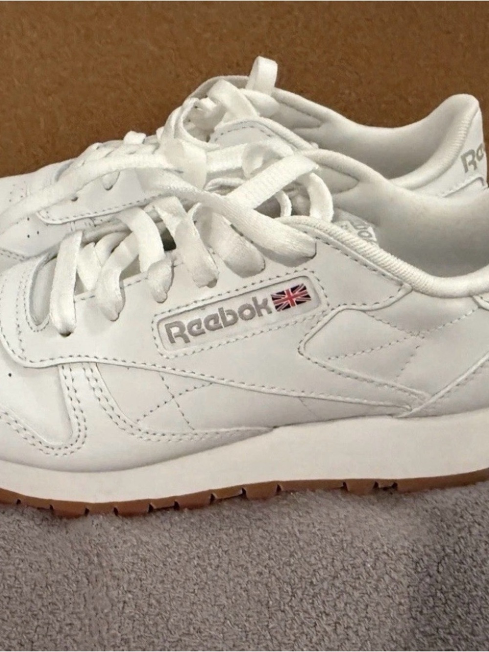 Reebok White Leather Sneakers with Gum Sole